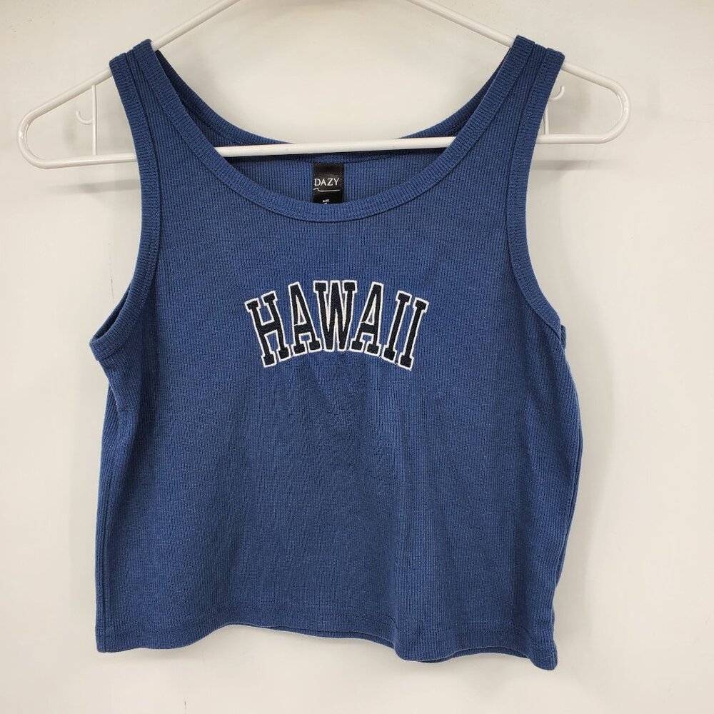 Dazy Hawaii‎ Blue Embroidered Y2k Sleeveless Tank Top Crop Top Shirt Medium